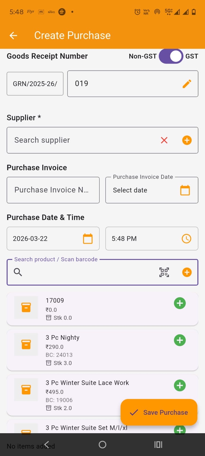 Purchase Workflow: Add/Edit GRN (Purchase) – Scene 2 scene image